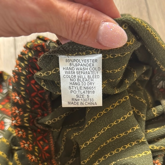 Umgee Green and Orange Striped Boho Wide Leg Pull on Pants - Picture 10 of 10